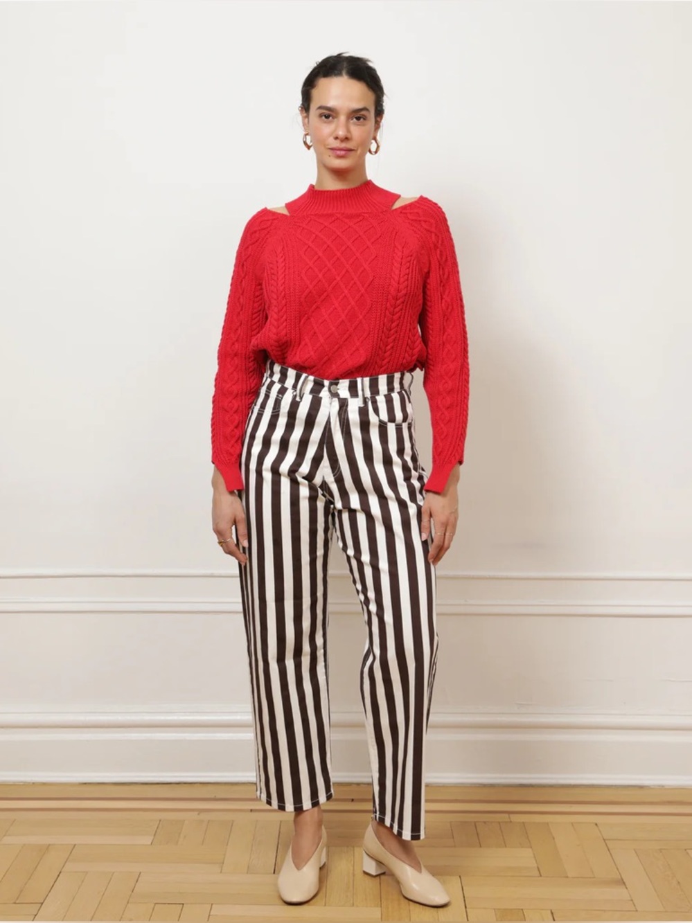 Loup Amelia Barrel Trousers — Chestnut Stripe | Size Small | High-Waist